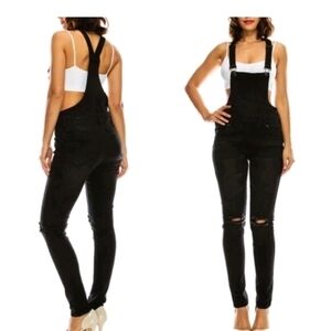 American Bazi Women's Casual Stylish Knee Slit Denim Overalls Size Small